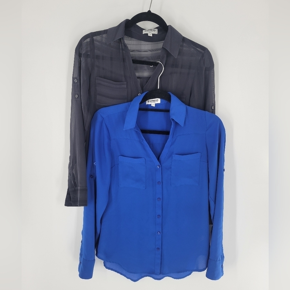 Express‎ The Portofino Shirt Size XS Gray Blue  (Lot of 2)
